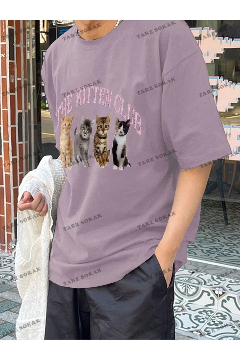 KOD Trend Erkek Baskılı Yuvarlak Yaka Kedi Ve Sloganlı T-Shirt