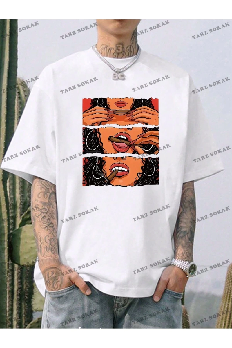KOD Trend Erkek Beyaz Yuvarlak Yaka Baskılı T-shirt
