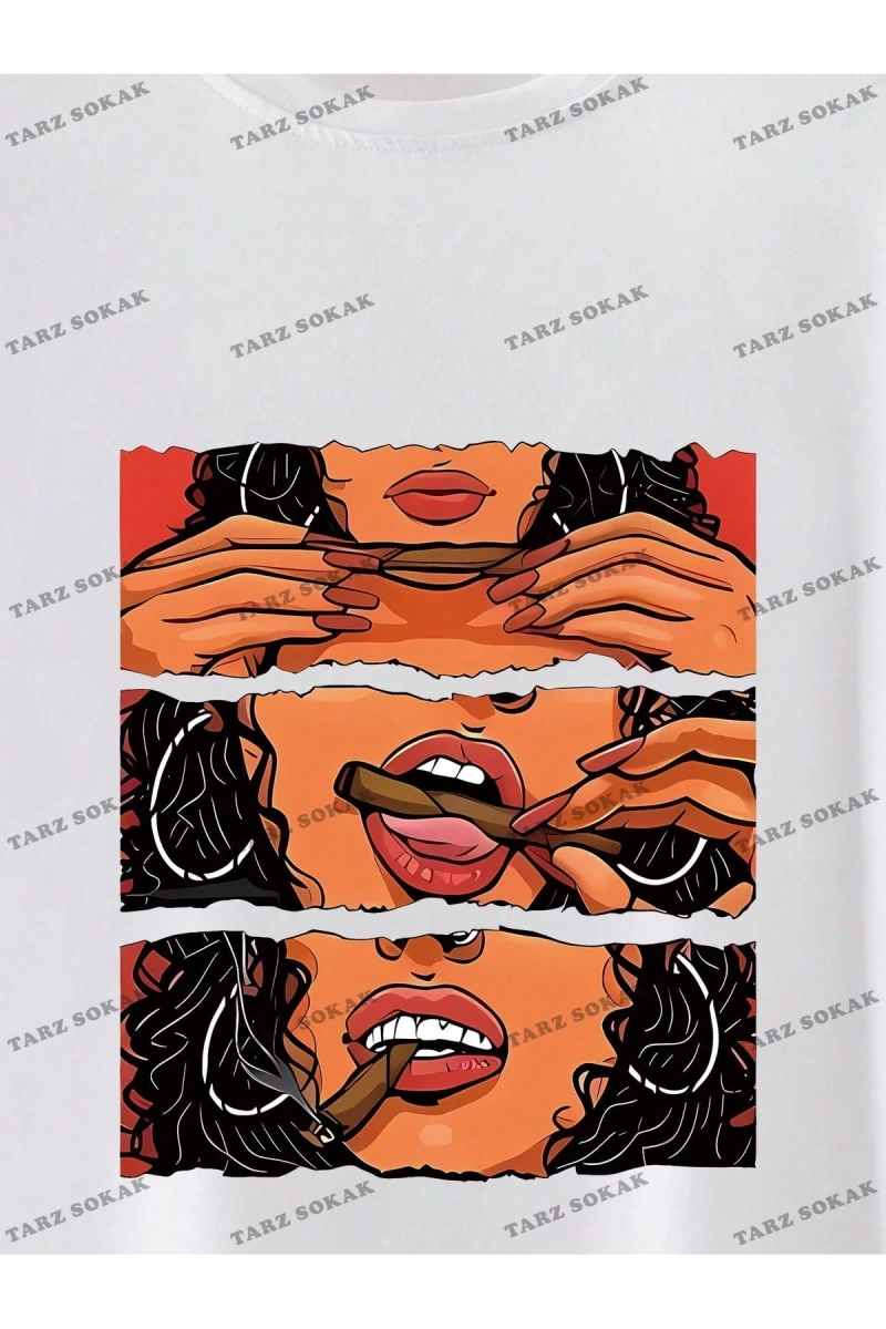 KOD Trend Erkek Beyaz Yuvarlak Yaka Baskılı T-shirt