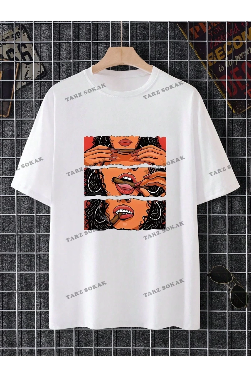 KOD Trend Erkek Beyaz Yuvarlak Yaka Baskılı T-shirt