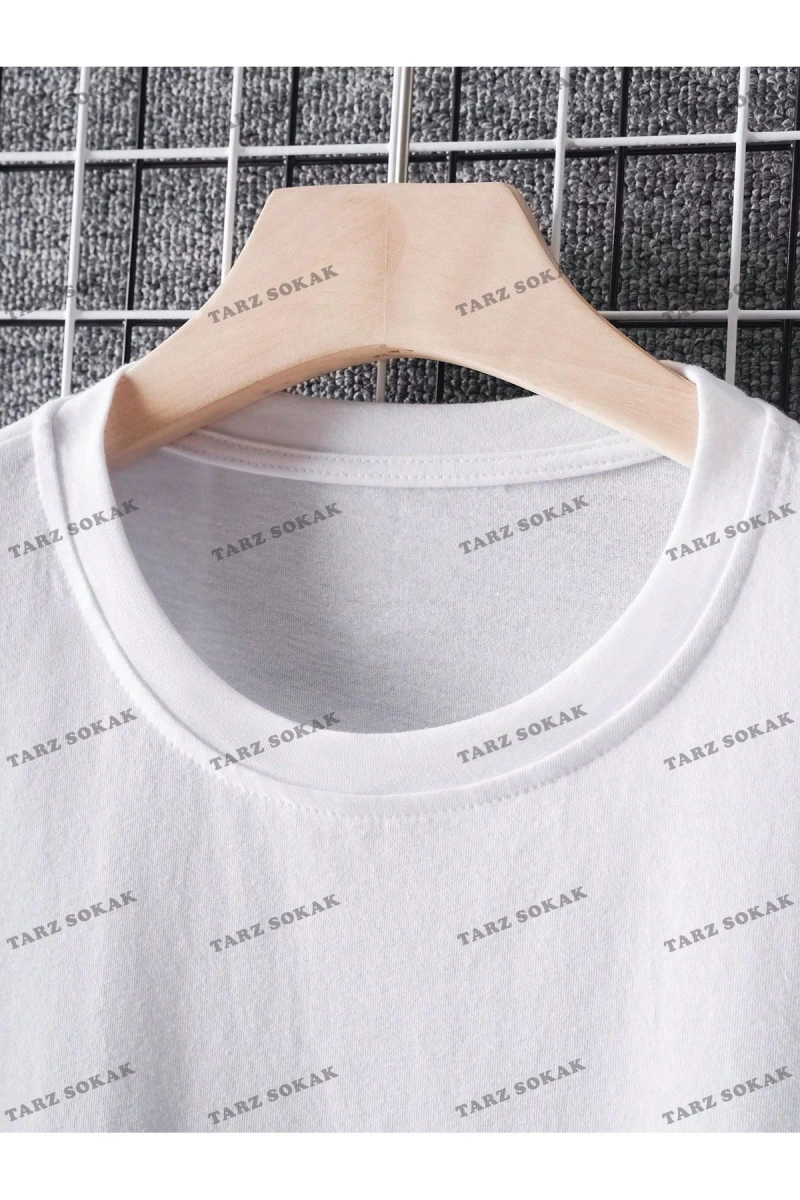 KOD Trend Erkek Beyaz Yuvarlak Yaka Baskılı T-shirt