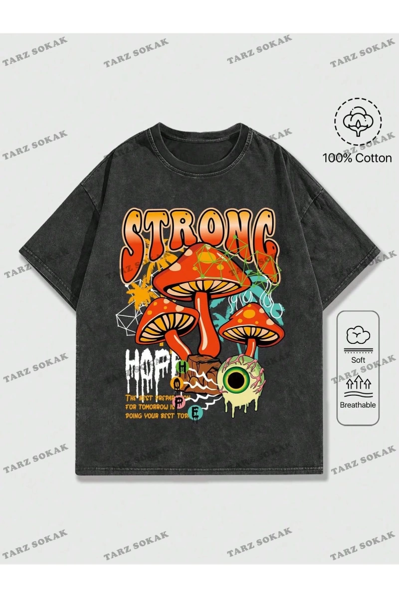 KOD Trend Street Life Erkek Mantar Ve Harf Baskılı T-shirt