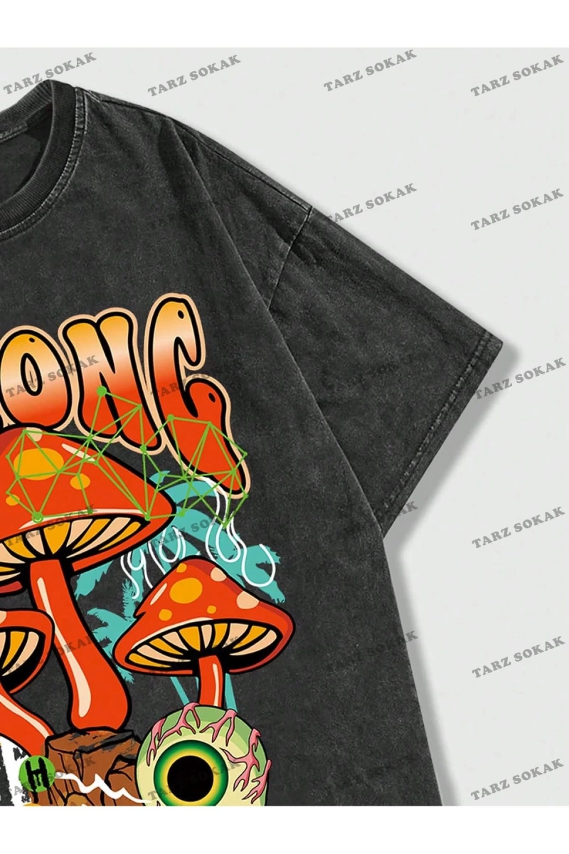 KOD Trend Street Life Erkek Mantar Ve Harf Baskılı T-shirt