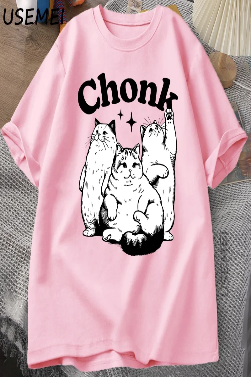 Komik Chonk Kedi T-Shirt Erkekler Kadınlar için Sevimli Şişman Kedi TeeMinimalist Mem 2896