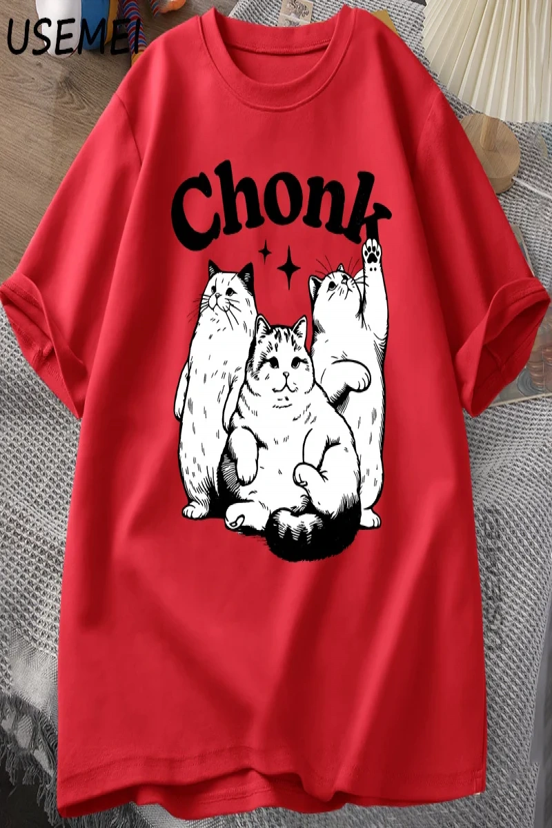 Komik Chonk Kedi T-Shirt Erkekler Kadınlar için Sevimli Şişman Kedi TeeMinimalist Mem 2896