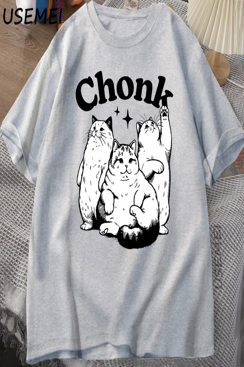Komik Chonk Kedi T-Shirt Erkekler Kadınlar için Sevimli Şişman Kedi TeeMinimalist Mem 2896