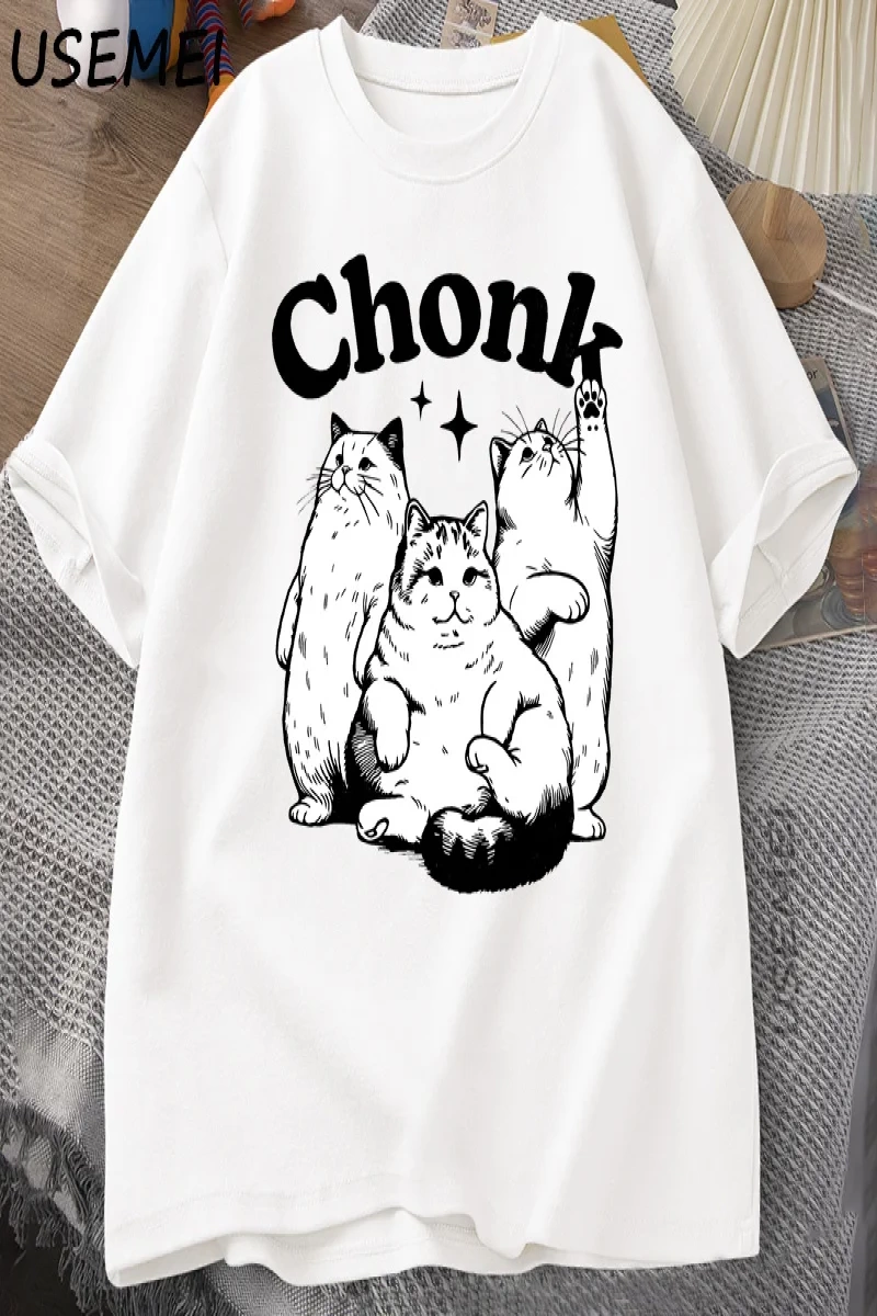 Komik Chonk Kedi T-Shirt Erkekler Kadınlar için Sevimli Şişman Kedi TeeMinimalist Mem 2896