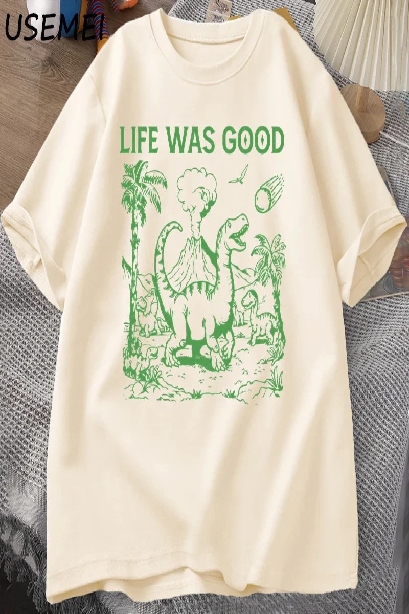 Komik dinozor Meme T Shirt hayat iyi aptal Tshirt Retro 90s Dino T-shirt Meme grafikli tişört 2969