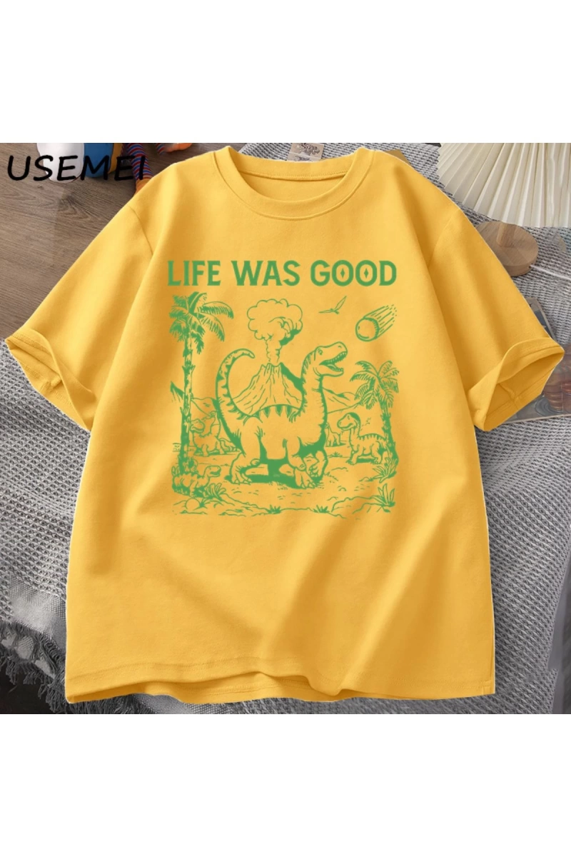 Komik dinozor Meme T Shirt hayat iyi aptal Tshirt Retro 90s Dino T-shirt Meme grafikli tişört