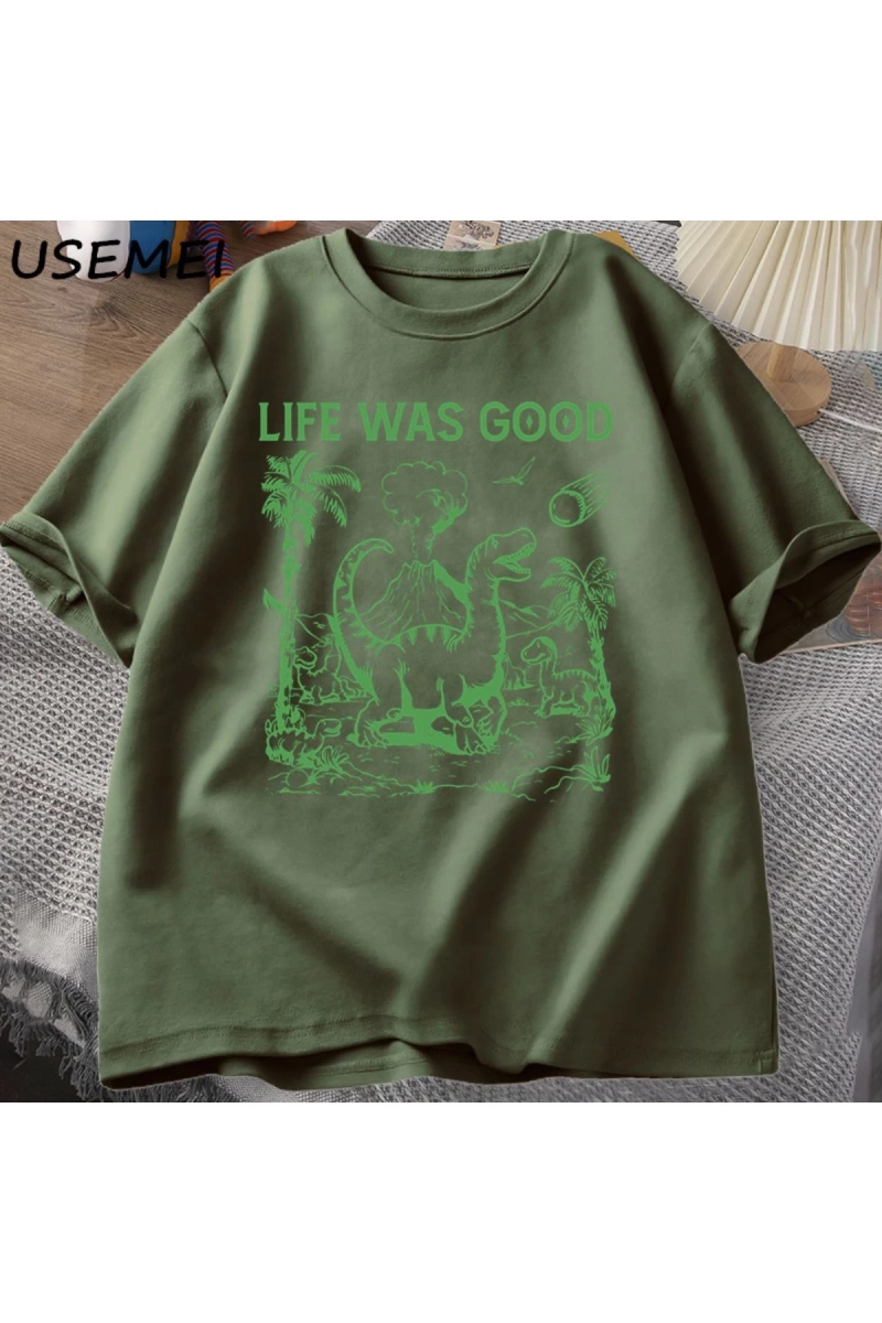 Komik dinozor Meme T Shirt hayat iyi aptal Tshirt Retro 90s Dino T-shirt Meme grafikli tişört