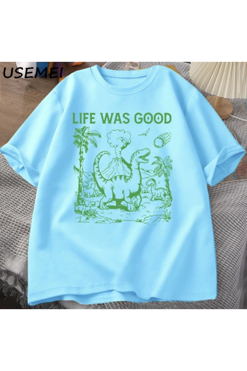 Komik dinozor Meme T Shirt hayat iyi aptal Tshirt Retro 90s Dino T-shirt Meme grafikli tişört
