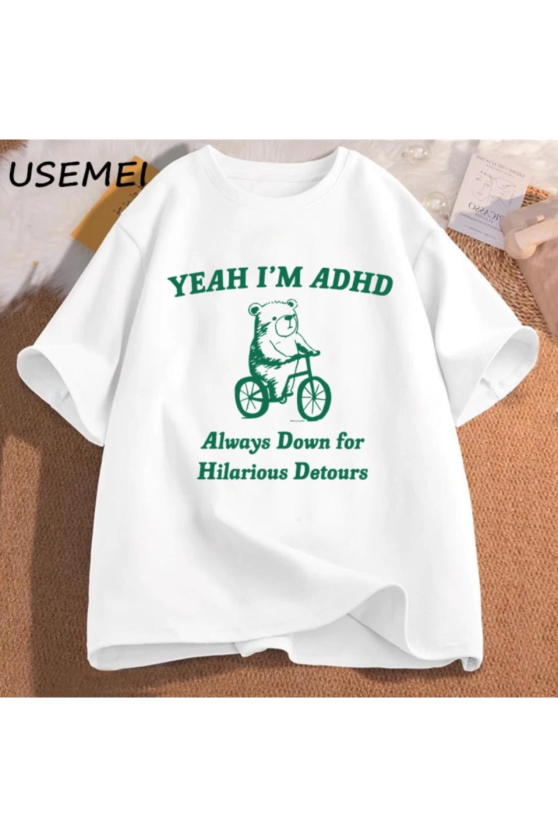 Komik grafik T shirt erkekler evet ben ADHD rakun Meme T shirt Unisex moda rahat o-boyun boy