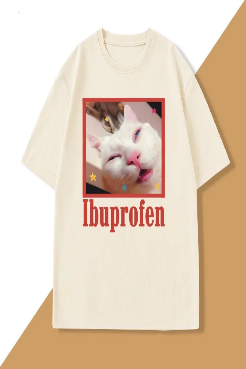 Komik Ibuprofen Kedi T-shirt Erkekler Kadınlar için Grafik T Shirt Sevimli Kedi Sevgilisi Pam 2839