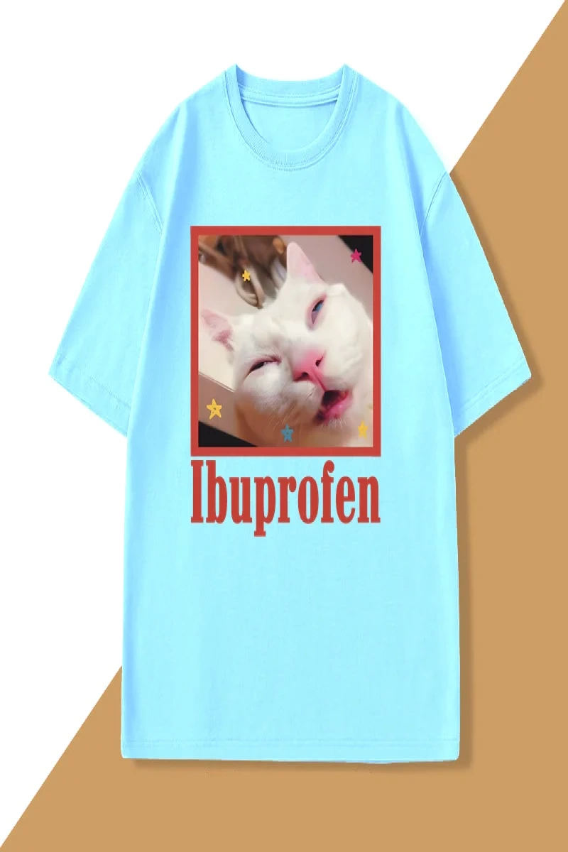 Komik Ibuprofen Kedi T-shirt Erkekler Kadınlar için Grafik T Shirt Sevimli Kedi Sevgilisi Pam 2839