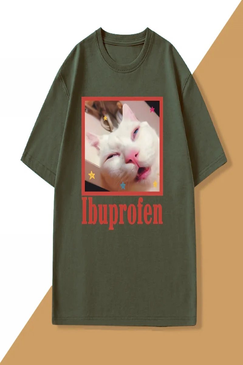 Komik Ibuprofen Kedi T-shirt Erkekler Kadınlar için Grafik T Shirt Sevimli Kedi Sevgilisi Pam 2839