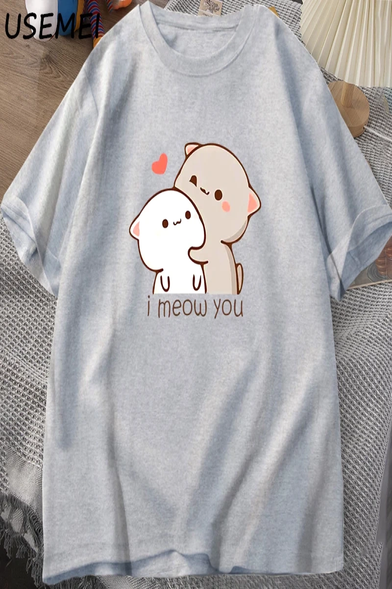 Komik kedi baskılı tişört sevimli Bubu Dudu Tshirt yaz pamuk kısa kollu Teekadın erke 2914