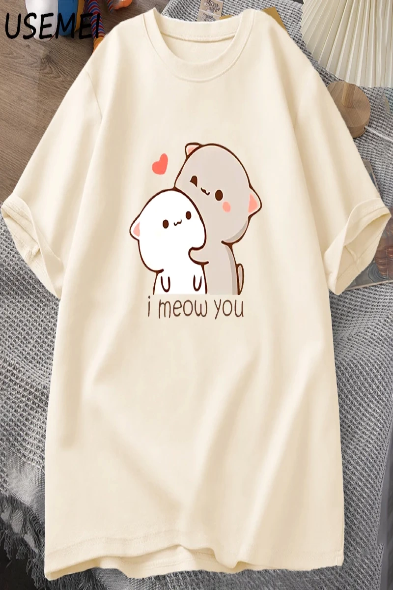 Komik kedi baskılı tişört sevimli Bubu Dudu Tshirt yaz pamuk kısa kollu Teekadın erke 2914