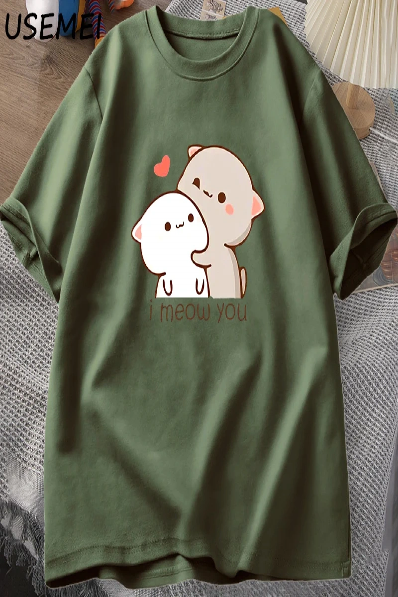 Komik kedi baskılı tişört sevimli Bubu Dudu Tshirt yaz pamuk kısa kollu Teekadın erke 2914