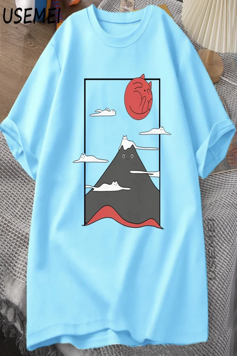 Komik Kedi Grafik T Shirt Japon Kedi Grafik Tee Pamuk Baskılı Kısa Kollu Tees Erkek Kadın Har 2804