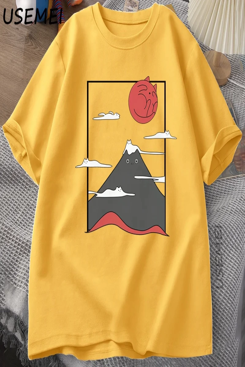 Komik Kedi Grafik T Shirt Japon Kedi Grafik Tee Pamuk Baskılı Kısa Kollu Tees Erkek Kadın Har 2804