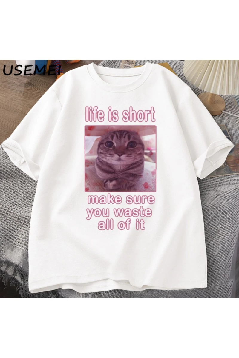 Komik Kedi Meme Grafik Tees Kediler Dank Memes T Shirt Komik Aptal Kediler T-shirt Erkek Kadı