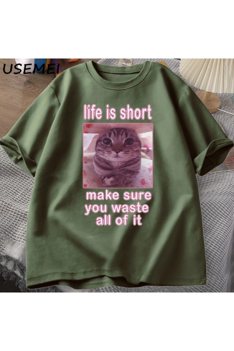 Komik Kedi Meme Grafik Tees Kediler Dank Memes T Shirt Komik Aptal Kediler T-shirt Erkek Kadı
