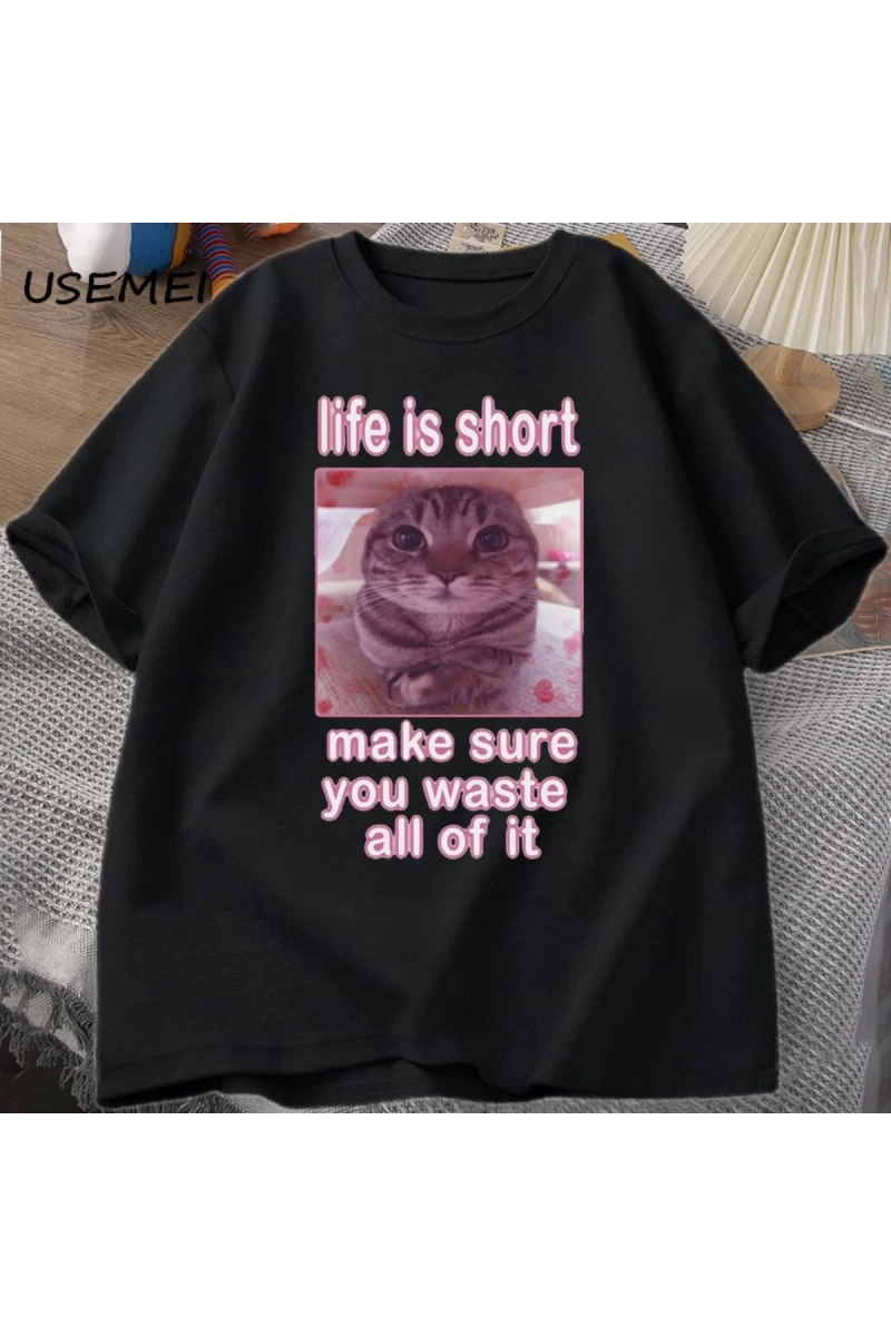 Komik Kedi Meme Grafik Tees Kediler Dank Memes T Shirt Komik Aptal Kediler T-shirt Erkek Kadı