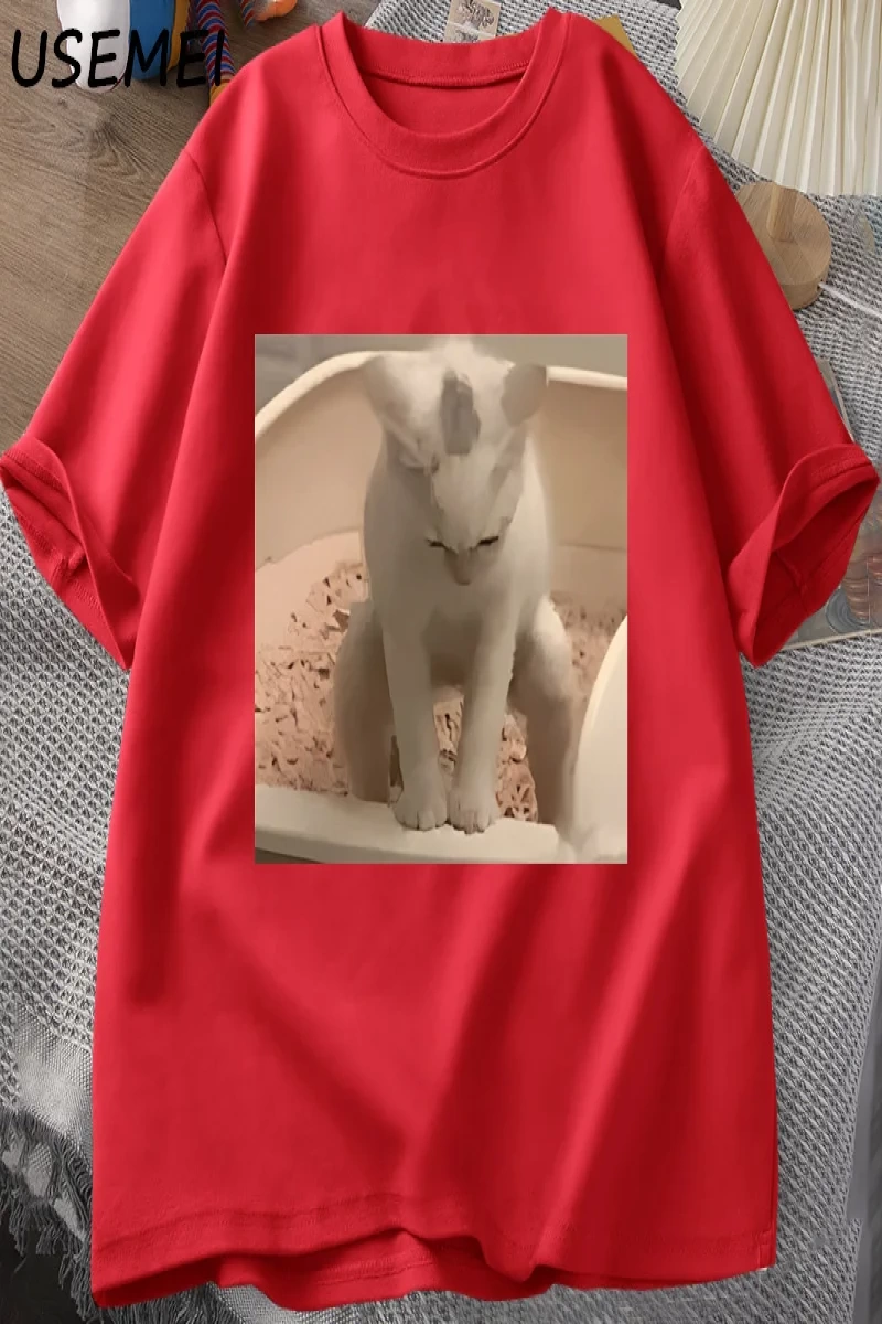 Komik Kedi T-shirt erkek Kısa Kollu T-shirt Baskı Tshirt Erkekler için Giyim Vintage Giysiler 3034