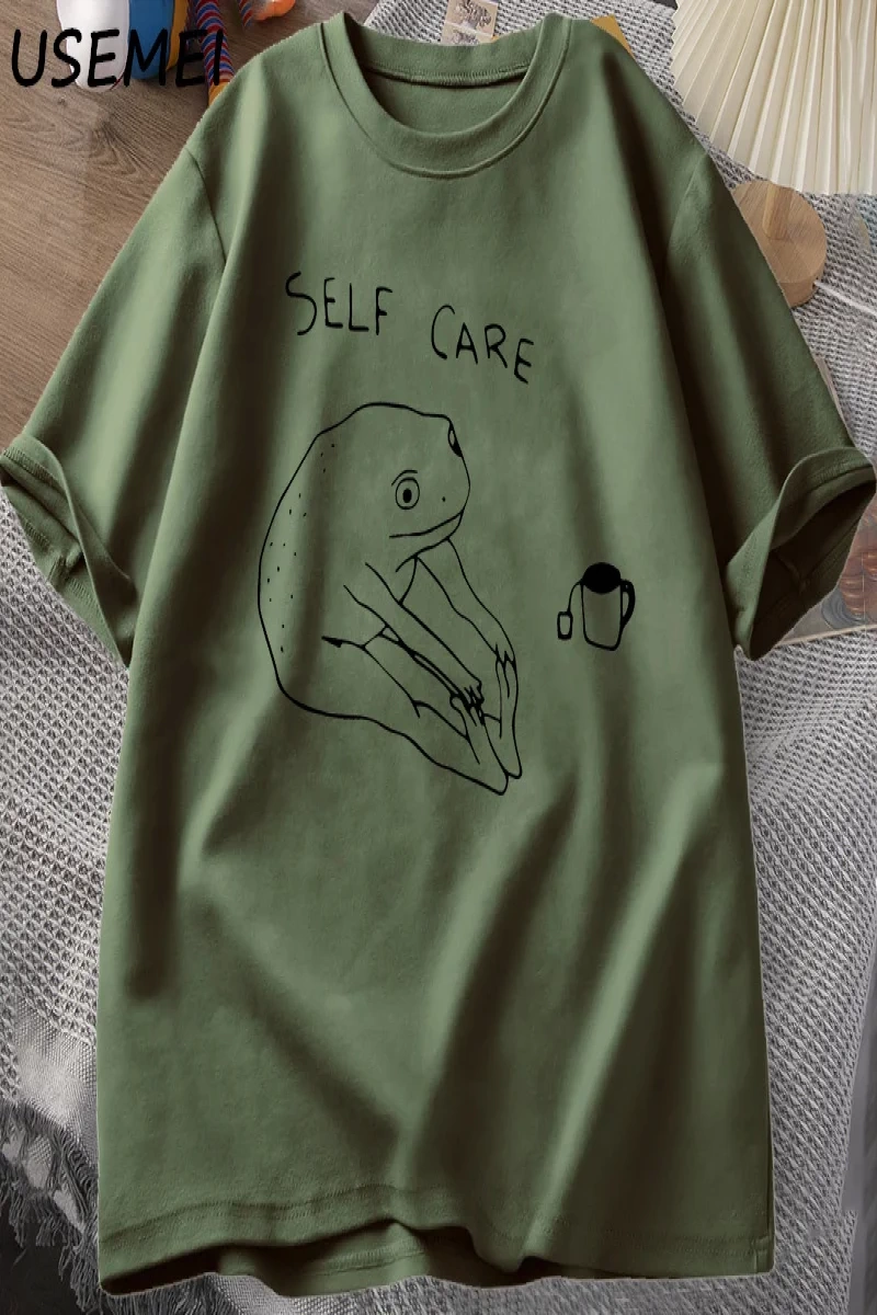 Komik Kurbağa Öz Bakım T-Shirt Retro Cottagecore Kurbağa baskılı tişört Kadın Erkek Yaz Yuvar 2831