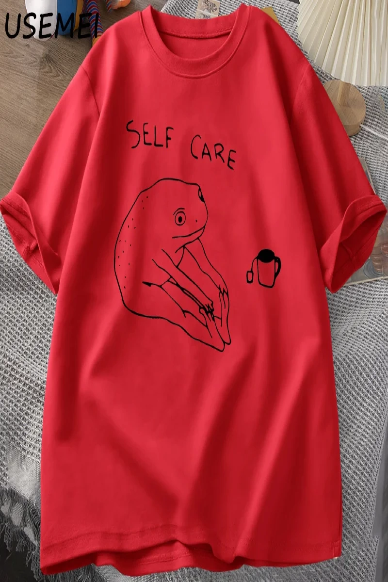 Komik Kurbağa Öz Bakım T-Shirt Retro Cottagecore Kurbağa baskılı tişört Kadın Erkek Yaz Yuvar 2831
