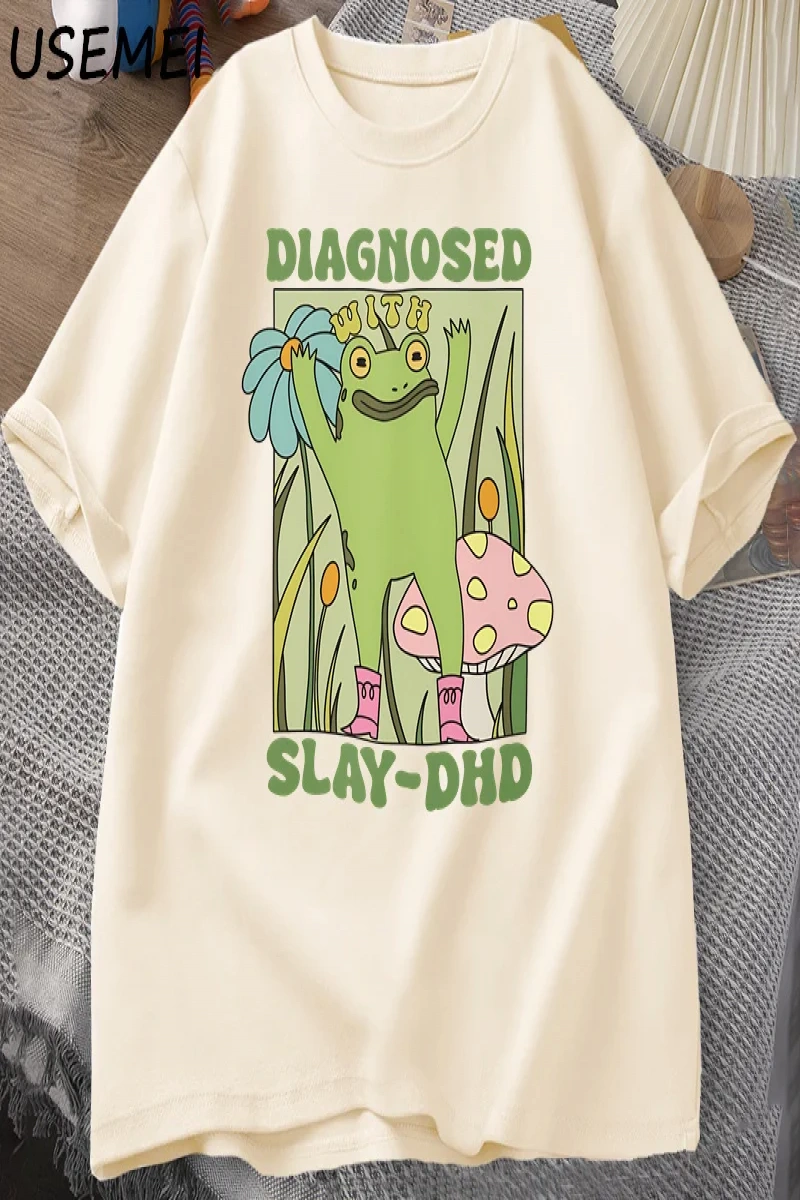 Komik kurbağa Slay ile teşhis-DHD T-shirt erkek Groovy kurbağa Meme T Shirt zihinsel sağlık T 2909