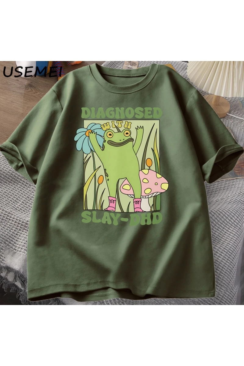 Komik kurbağa Slay ile teşhis-DHD T-shirt erkek Groovy kurbağa Meme T Shirt zihinsel sağlık T