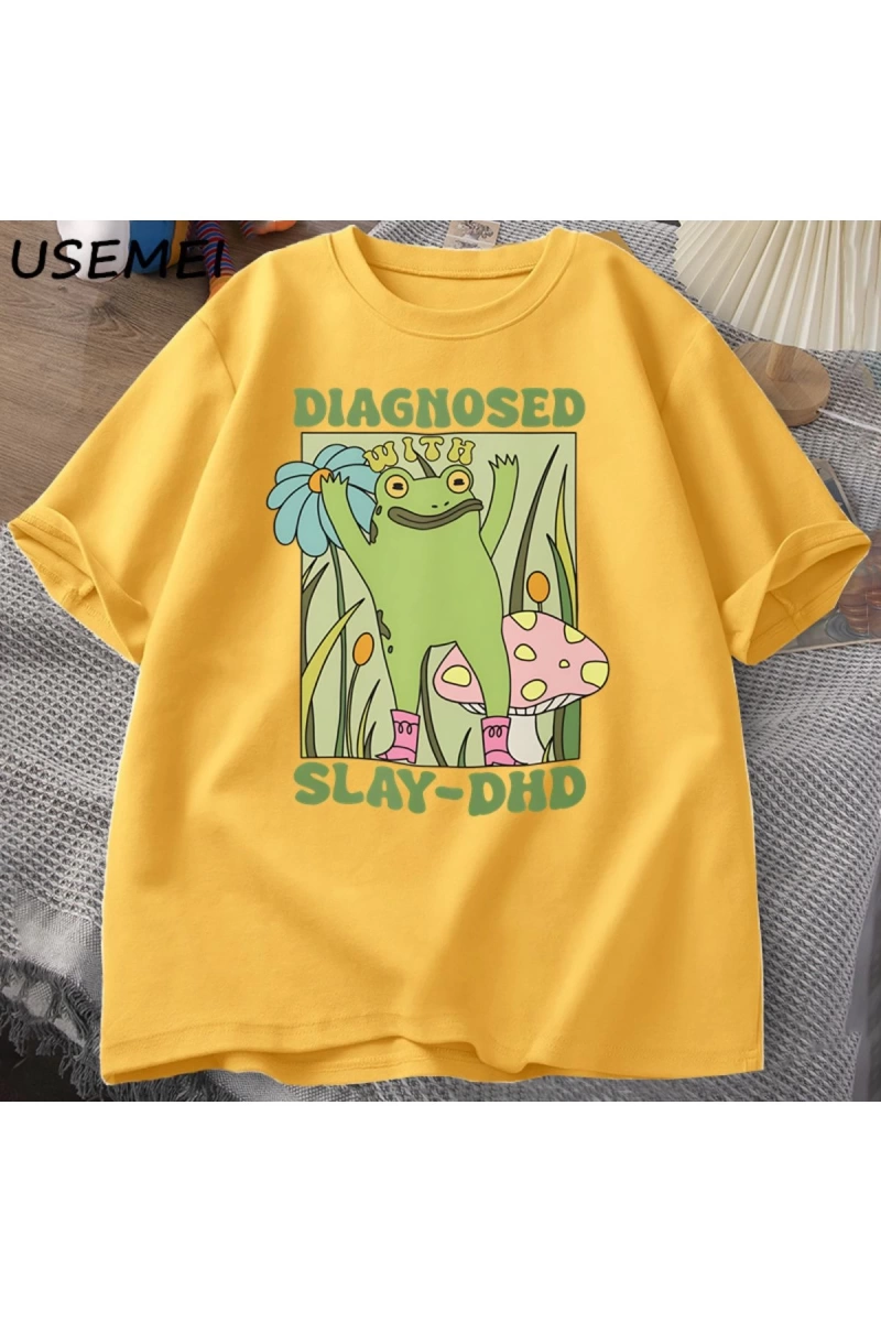 Komik kurbağa Slay ile teşhis-DHD T-shirt erkek Groovy kurbağa Meme T Shirt zihinsel sağlık T