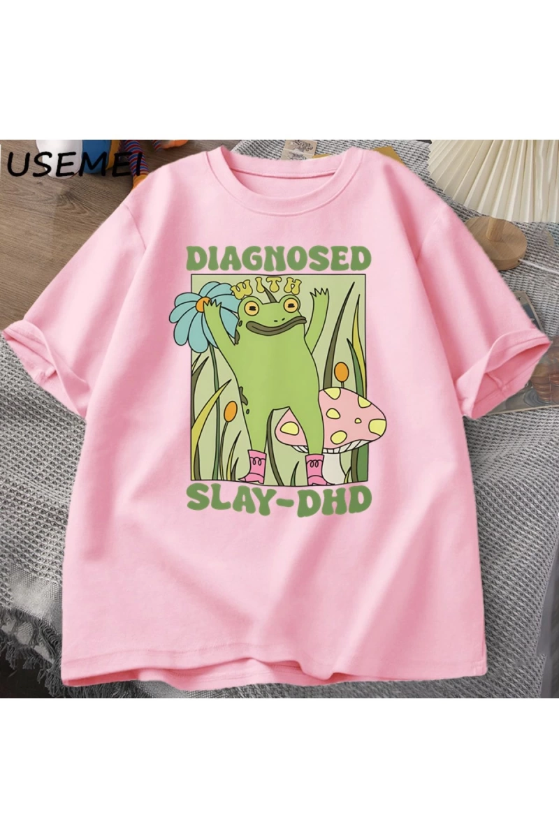 Komik kurbağa Slay ile teşhis-DHD T-shirt erkek Groovy kurbağa Meme T Shirt zihinsel sağlık T