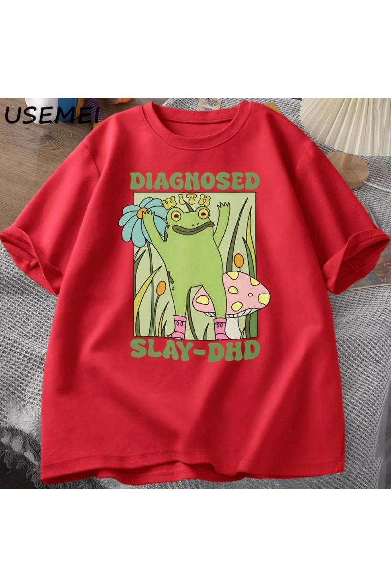 Komik kurbağa Slay ile teşhis-DHD T-shirt erkek Groovy kurbağa Meme T Shirt zihinsel sağlık T