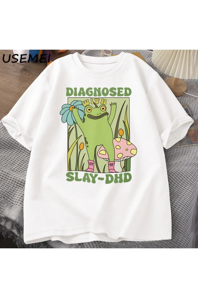 Komik kurbağa Slay ile teşhis-DHD T-shirt erkek Groovy kurbağa Meme T Shirt zihinsel sağlık T
