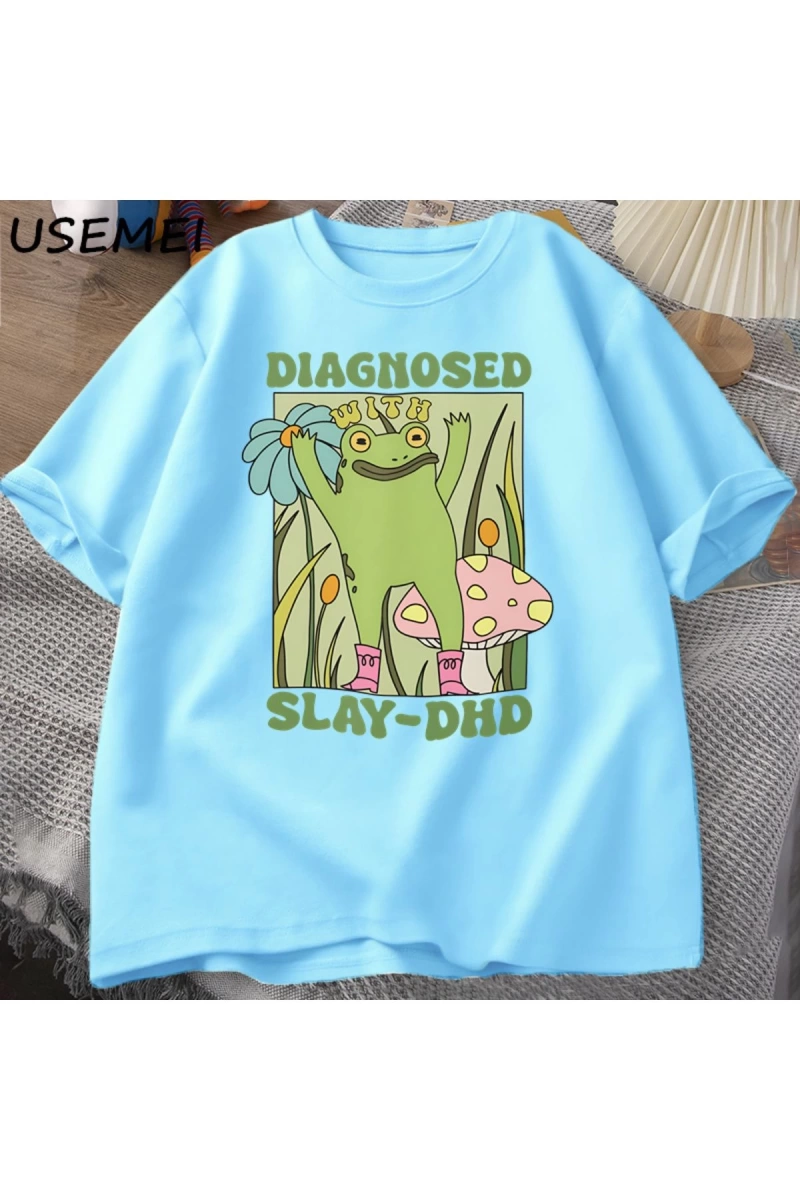 Komik kurbağa Slay ile teşhis-DHD T-shirt erkek Groovy kurbağa Meme T Shirt zihinsel sağlık T