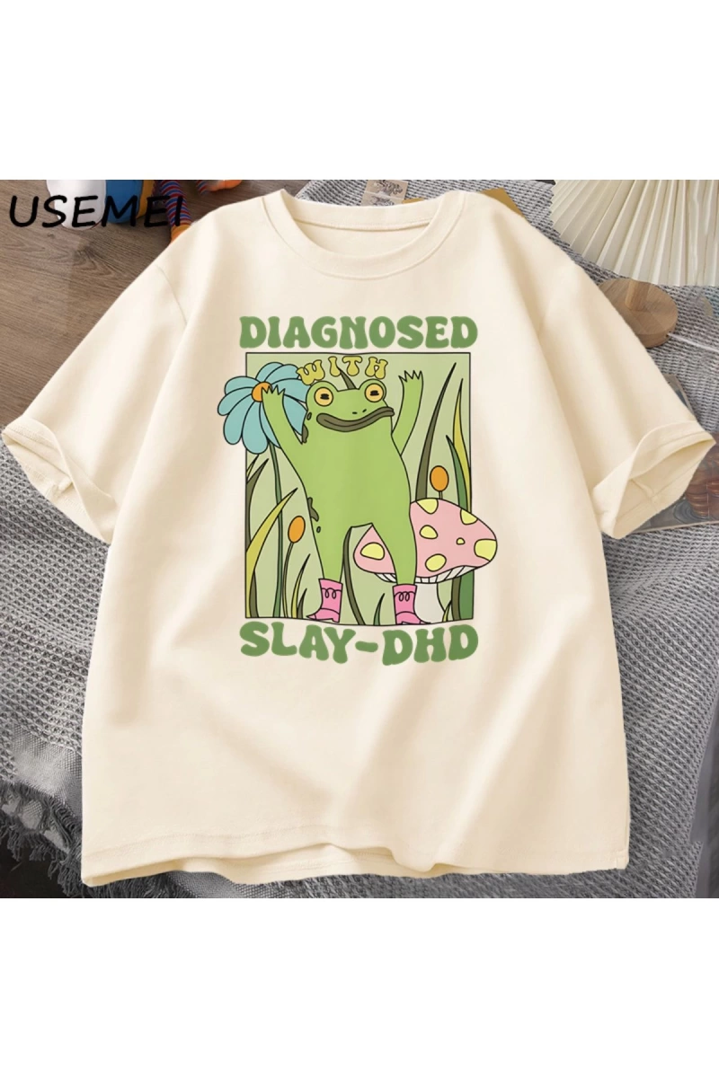 Komik kurbağa Slay ile teşhis-DHD T-shirt erkek Groovy kurbağa Meme T Shirt zihinsel sağlık T