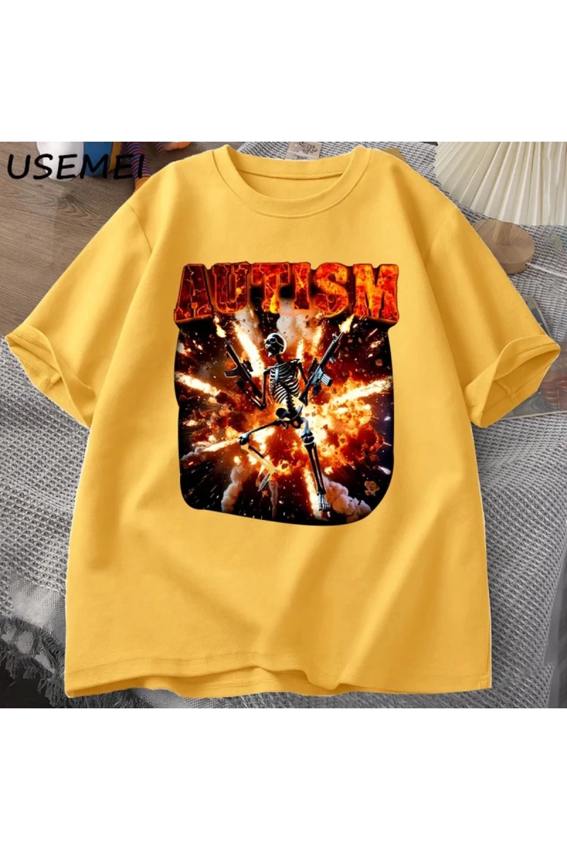 Komik Meme Tişörtleri Otistik İskelet T Shirt Kadın Erkek Otizm Sinirli T-shirt Moda Pamuk Ti