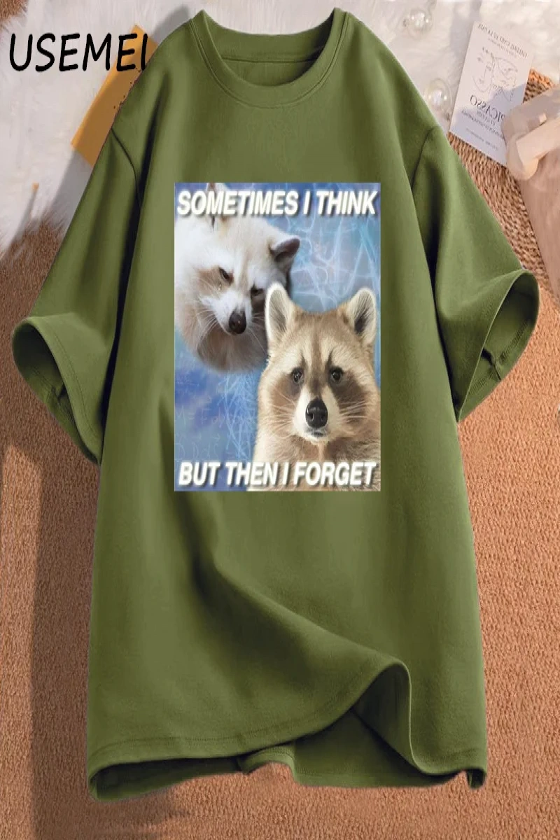 Komik Meme TShirt bazen düşünüyorum ama sonra komik çöp unutmak rakun kedi T-shirt koyu mizah 2942