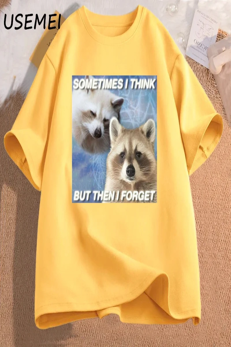 Komik Meme TShirt bazen düşünüyorum ama sonra komik çöp unutmak rakun kedi T-shirt koyu mizah 2942