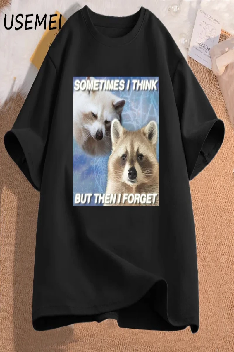 Komik Meme TShirt bazen düşünüyorum ama sonra komik çöp unutmak rakun kedi T-shirt koyu mizah 2942
