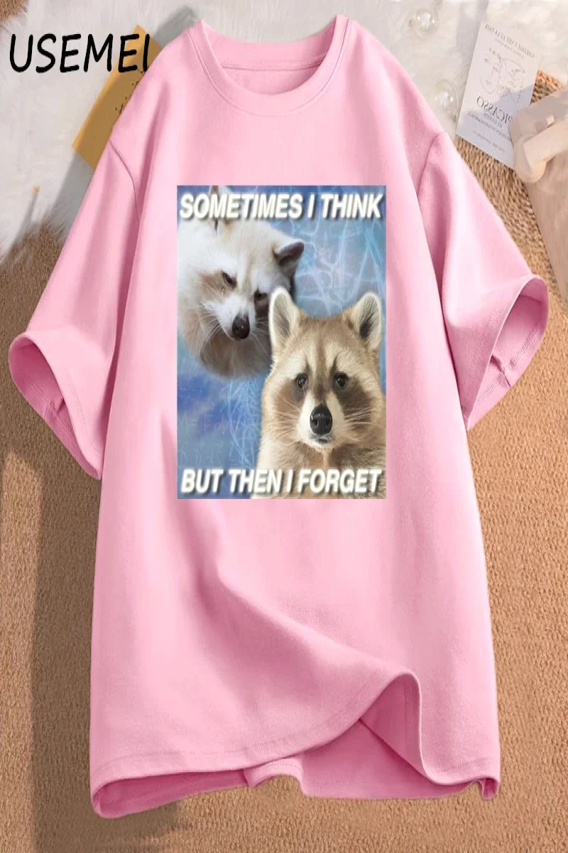 Komik Meme TShirt bazen düşünüyorum ama sonra komik çöp unutmak rakun kedi T-shirt koyu mizah 2942