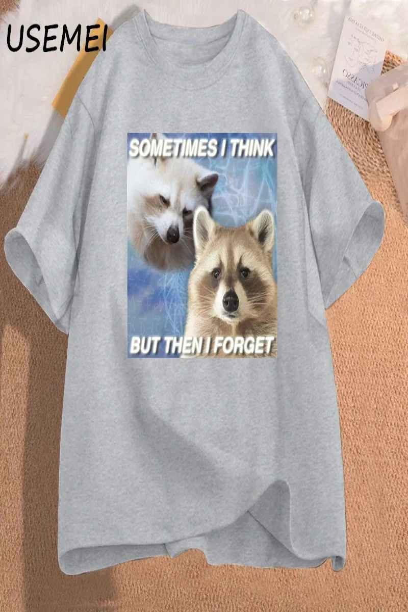 Komik Meme TShirt bazen düşünüyorum ama sonra komik çöp unutmak rakun kedi T-shirt koyu mizah 2942