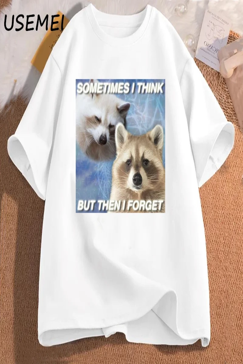 Komik Meme TShirt bazen düşünüyorum ama sonra komik çöp unutmak rakun kedi T-shirt koyu mizah 2942