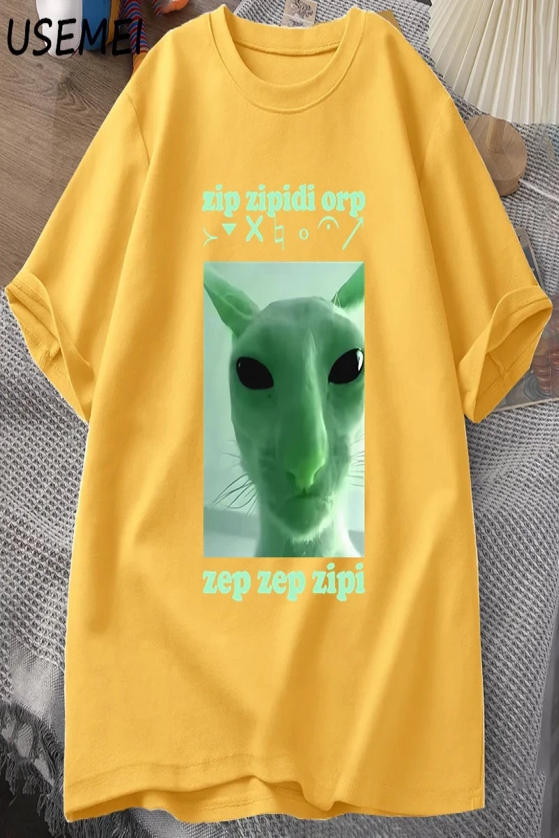 Komik Uzaylı Kedi Dank Meme T Shirt Erkekler Kadınlar için Brainrot T-shirt Aptal Cringe Tshi 2805
