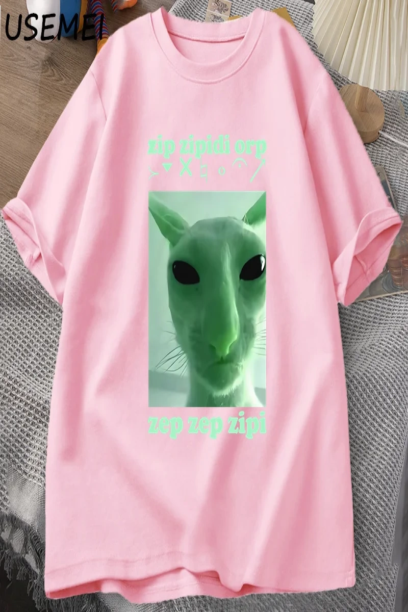 Komik Uzaylı Kedi Dank Meme T Shirt Erkekler Kadınlar için Brainrot T-shirt Aptal Cringe Tshi 2805