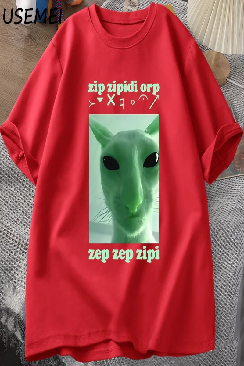 Komik Uzaylı Kedi Dank Meme T Shirt Erkekler Kadınlar için Brainrot T-shirt Aptal Cringe Tshi 2805