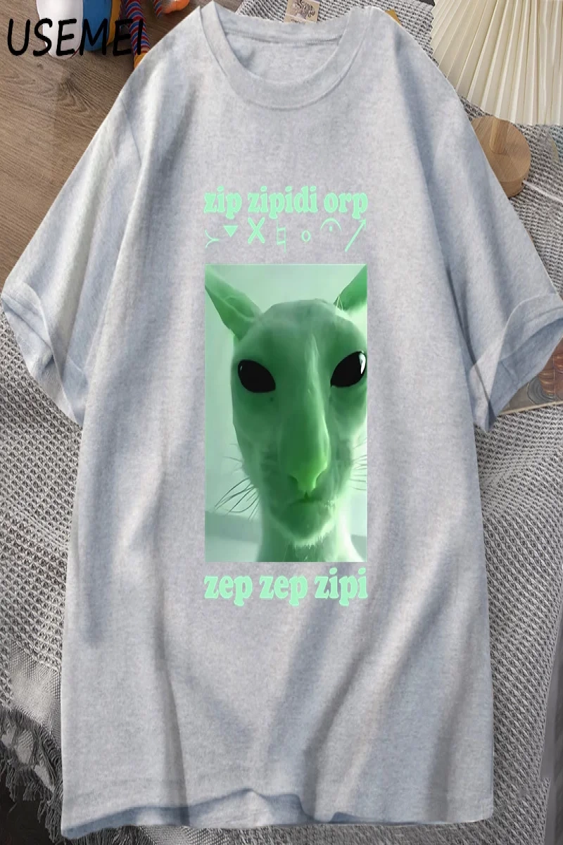 Komik Uzaylı Kedi Dank Meme T Shirt Erkekler Kadınlar için Brainrot T-shirt Aptal Cringe Tshi 2805