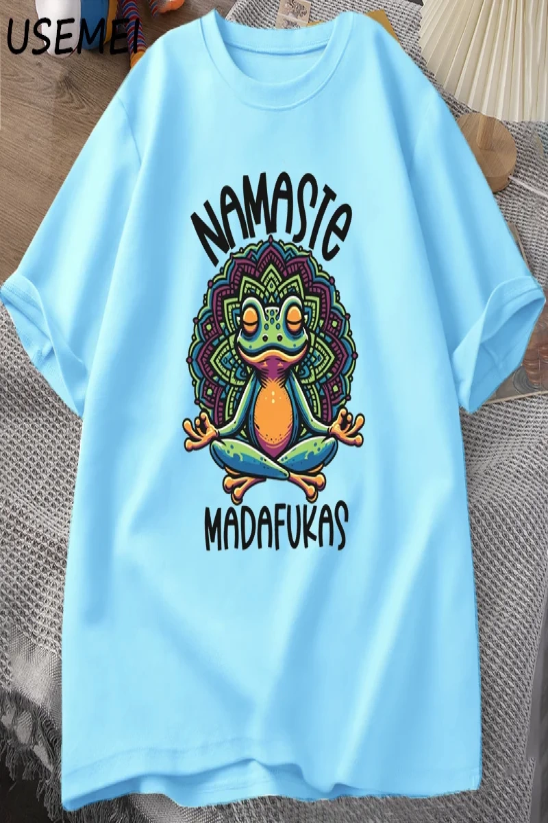 Komik Yoga T Shirt Kurbağa Öz Bakım T-Shirt Pamuk Kısa Kollu Pozitif Cottagecore Namaste Tee  2821